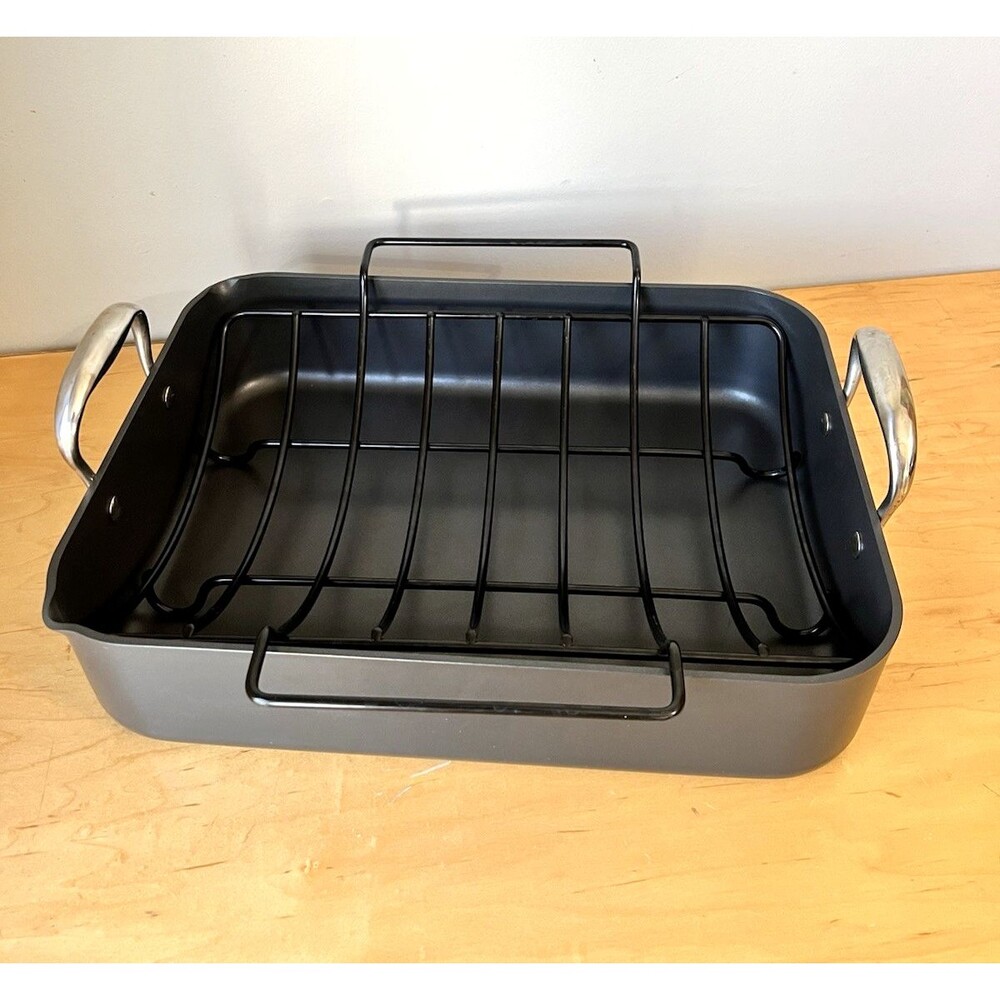 Pampered Chef Roasting Pan & Rack Anodized Nonstick Pour Spouts #2872 12"x16"